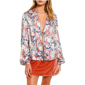 Revolve Tularosa Lena Garden Floral Self Tie Blouse Sz. Large